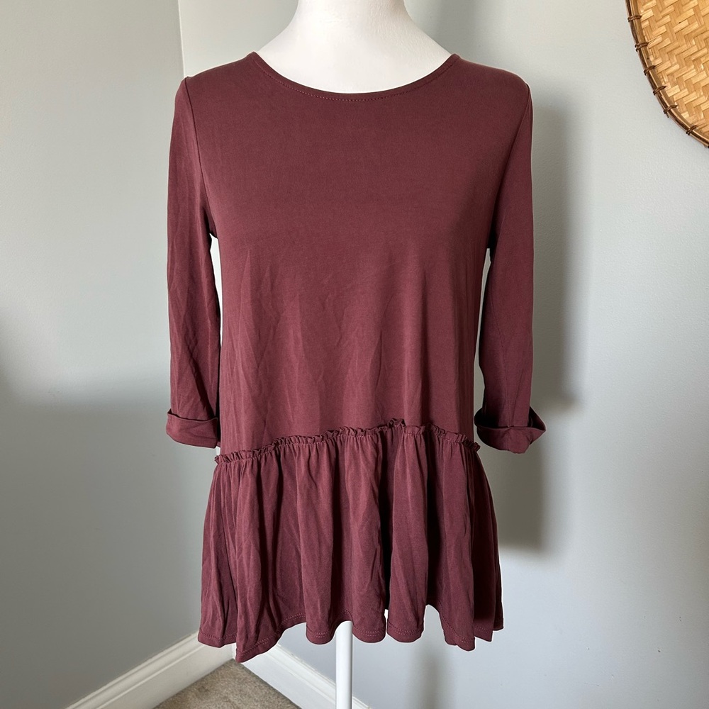 Orange Creek | 3/4 Sleeve Purple Peplum Top | Size Small